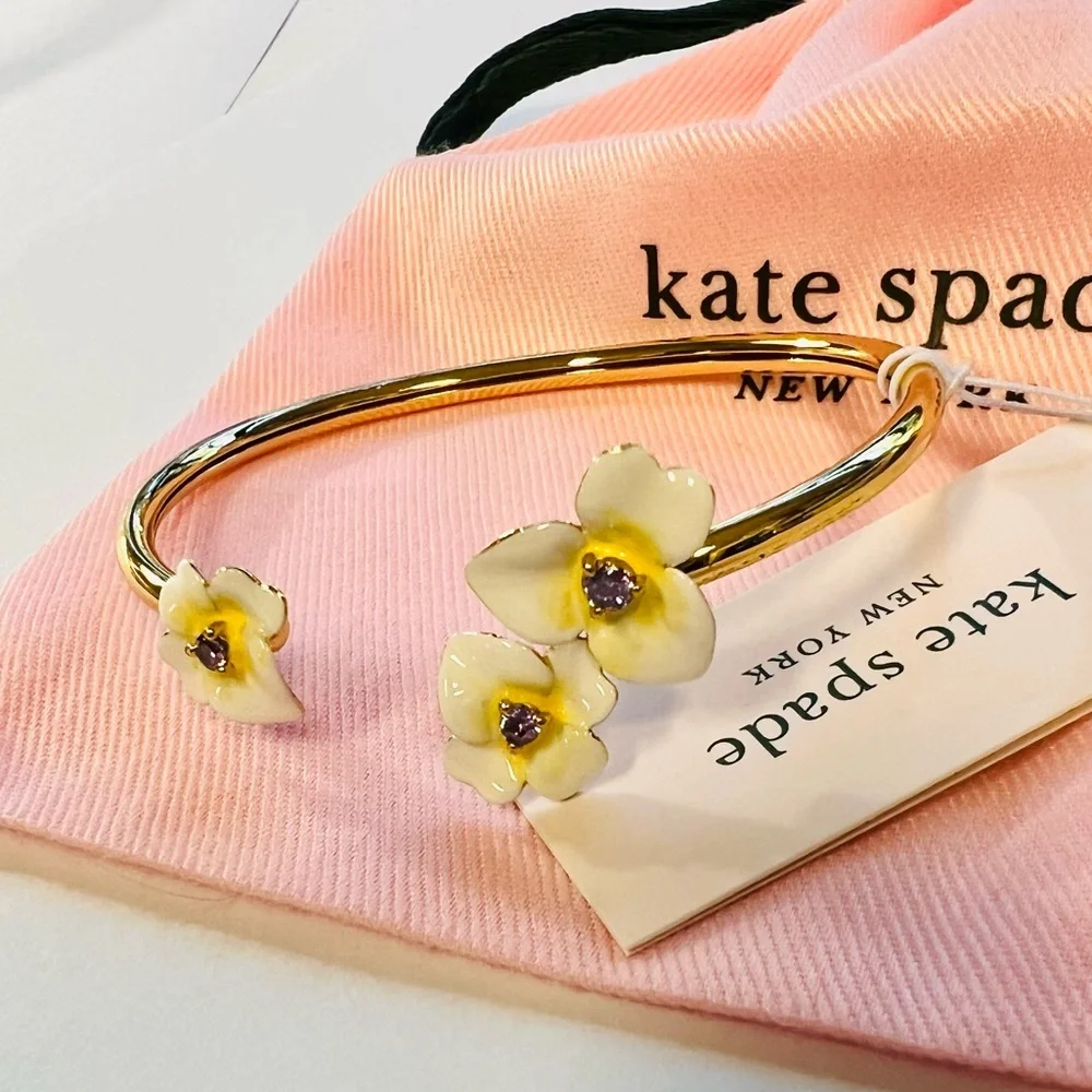 $88 kate spade Precious Pansy Open Bangle Bracelet , Gold - Picture 7 of 10